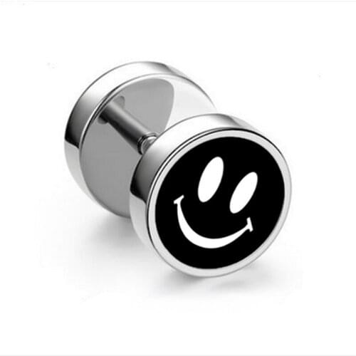 1Piece Ear Nail Bone Barbell Studs Smiling Face Stud Earrings Piercing Round Stainless Steel Earring Men Women Fashion Jewelry
