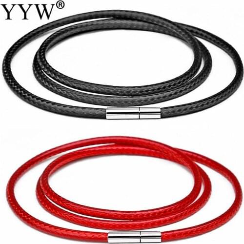 41-70cm 1-3mm Black Leather Cord Necklace Cord Wax Rope For DIY Necklaces Jewelry Lace Chain With Stainless Steel Rotary Clasp