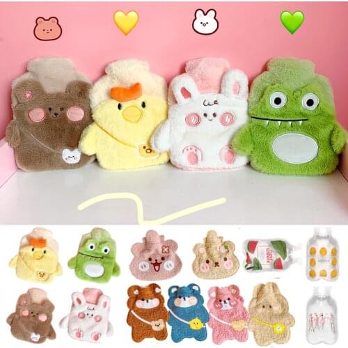 Hot Water Bottle Cute Winter Warm Heat Reusable Hand Warmer PVC Stress Pain Relief Therapy Bag with Soft Cozy Warmer Cover Bags