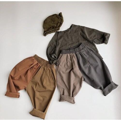 Spring And Summer Korean Mixed Colors Casual Baggy Pants Children Cotton Linen Pants
