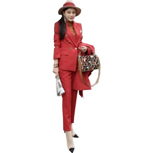 Spring and autumn new ladies High-end solid color suit temperament British style business casual fashion slim slim two-piece