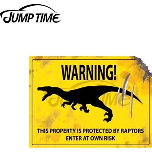 Jump Time 13 x 5.2cm For Raptor Warning Sign Waterproof Laptop Windows Car Stickers Refrigerator Cartoon Decal VAN Graphics