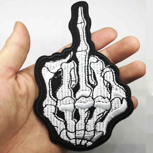 Skull Middle Finger Iron On Embroidered Clothes Patches For Clothing Stickers Garment Wholesale
