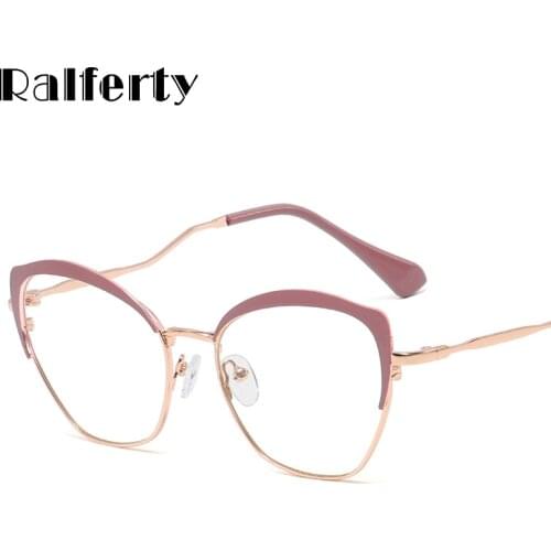 Ralferty Pink Eyeglasses Womens Frame Metal Points 2019 Spectacle Glases Zero No Diopter Glasses Frames For Optical Lens F95546