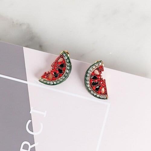 YWUULI Korean Cute Rhinestone Watermelon Strawberry Stud Earrings for Women Sweet Fruit Earrings Brincos Fashion Jewelry MJ65