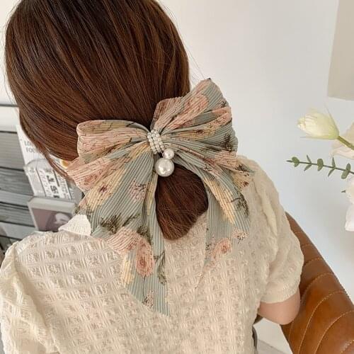 Haimeikang Bow Print Hair Clips For Women Floral Hair Barrettes Fashion Girls Ponytail Hairpins Spring Clip Hair Accessories