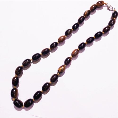 1 Strand/28Pcs 14x10mm Wholesale Fashion Jewelry Natural Brown Tiger Eye Gem Barrel Shape Pendant Necklace Length 210mm S1109