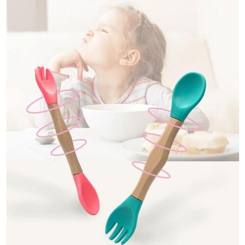 1Pc Toddler Babies Easy Grip Heat-Resistant Children Feeding Training Spoon Baby Utensils Feeding Spoon Fork Set Travel Safe Cas