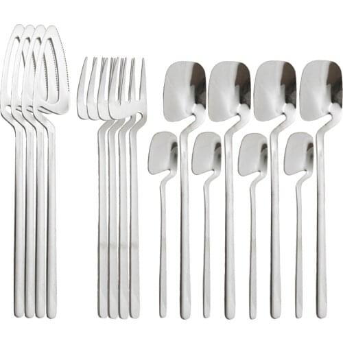 16Pcs Silver Dinnerware Sets Kitchen Decor Spoon Fork Knife Tableware Set Flatware Cutlery Ice Cream Desserts Soup Coffee Use