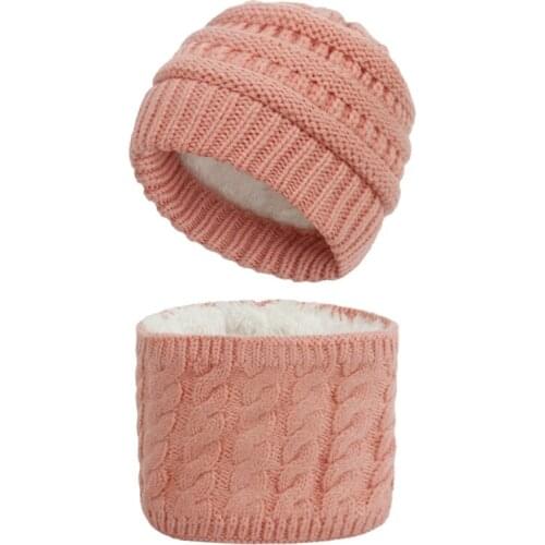 Newborn Infant Baby 2Pcs Winter Beanie Hat Circle Scarf Set Twist Cable Knit Faux Fleece Lined Skull Cap Neck Warmer