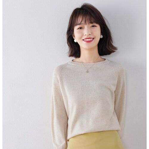 21 new round neck pure wool knit sweater women simple pure color knitted pullover cashmere sweater base sweater long sleeves