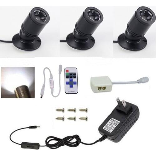 3/4/6/8PCS Led Spotlight Mini Led spot light 12V 1A Power Supply Dimmable Lamp 1.5W Cabinet Ceiling Down Cupboard Showcase Light