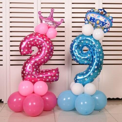 32 inch Pink Blue Number Foil Balloons Digit Helium Balloons Wedding Decoration Birthday Party Air Ballons Supplies