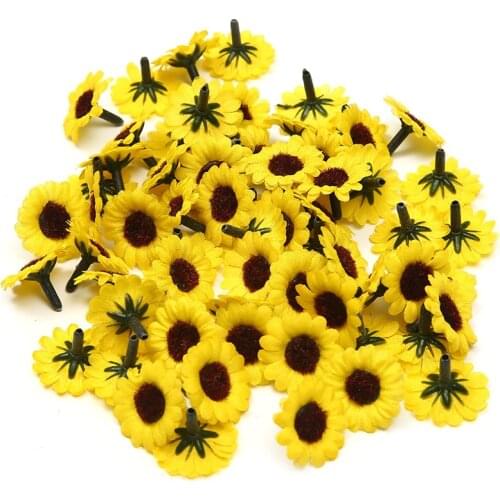 50pc Mini Sunflowers Artificial Flower Head for Wedding Home Decor DIY Wreath Scrapbook Gift Craft Decoration Fake Flowers