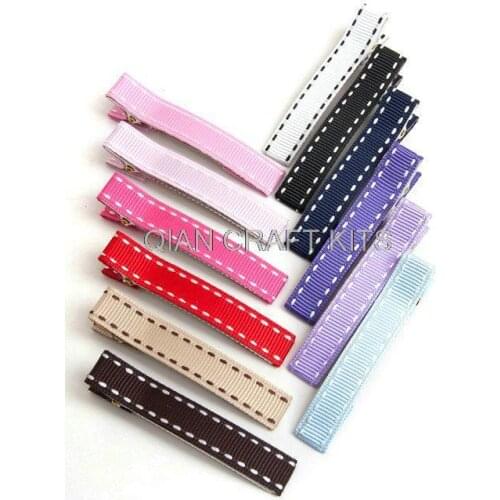 50pcs Lined Single Prong Alligator Clips Stitched Grosgrain ribbon covered Handmade Hair Accessories 40mm
