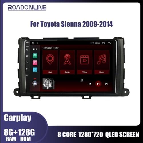 Roadonline IPS Screen Android 10 8 Core Car Multimedia Dvd Radio for Toyota Sienna 2009 2010 2011 2012-2014 DSP GPS SWC BT WIFI