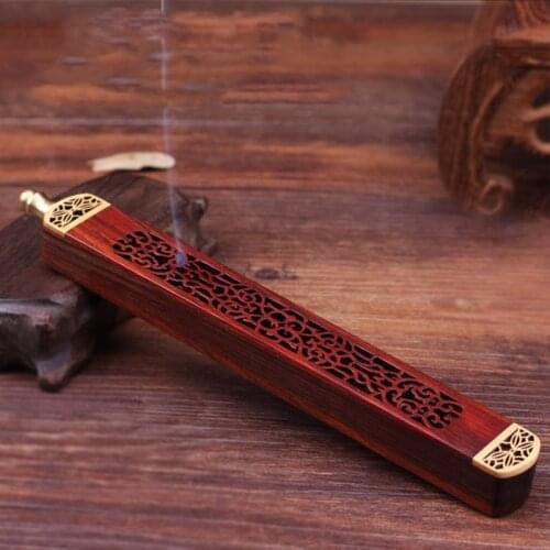 Japan Style Line Incense Burner Red Rosewood Car Lying Box Ebony Hollow Copper Holder Yoga Home Supplier