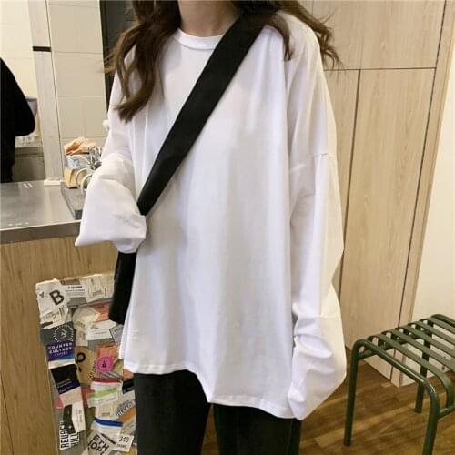 BF Loose Fashion White Long Sleeve Womens Summer Top T Shirt Female Women Harajuku T-shirt Streetwear Casual Clothes Korean