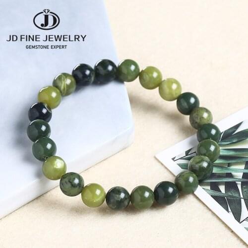JD Natural Good Quality Canada Green Jades Stone Round Beads Bracelet Natural Stone Bracelets DIY Jewelry For Woman
