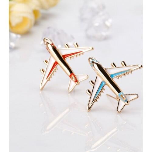Alloy Airplane Brooches Pins Red Blue Enamel Air Plane Charm Jewelry Party Badge Banquet Aircraft Brooch Accessories AL365