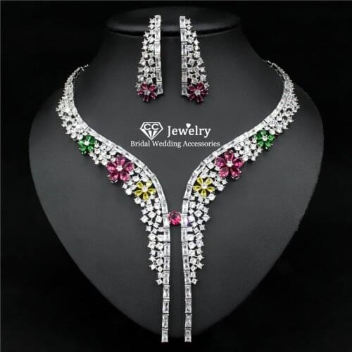 CC Necklace Earring Sets Women Wedding Accessories Bridal Fine Silver Jewelry Set Engagement Jewellery High Quality Bijoux HL002