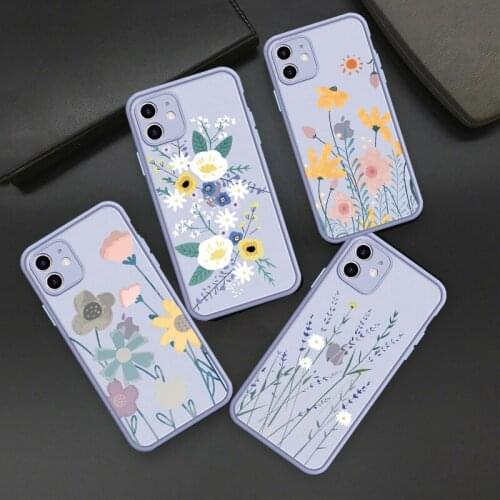 Flower Floral Phone Case for Iphone 11 Pro XR X XS Max SE 6S 6 8 7 Plus Soft TPU Silicone Clear Simple Matte Bumper Case Cover