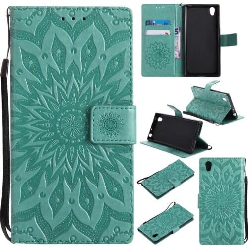 Sunflower Embossed Flip Case for fundas Sony E6 L1 Case for Sony Xperia E6 L1 Case 5.5 inch + Card Holder