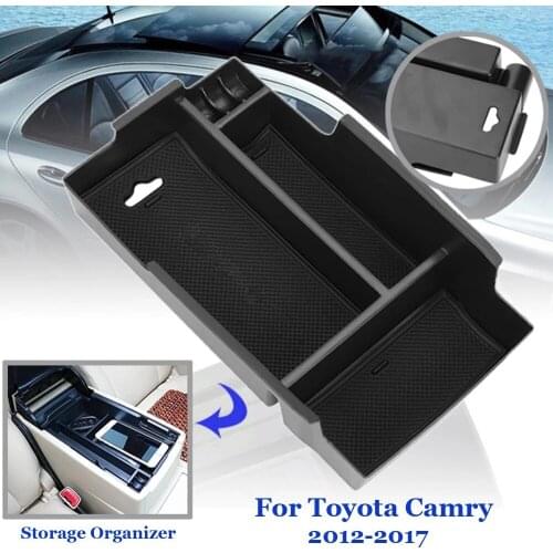 Black ABS Plastic Armrest Storage Box Car Armrest Box Center Console Storage Glove Box For Toyota Camry 2012-2017