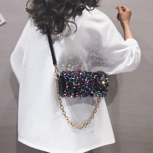 Sequin Cylindrical Bag 2020 Summer Fashion New High Quality Thick Chain Womens Designer Handbag Chain Shoulder Messenger Bags