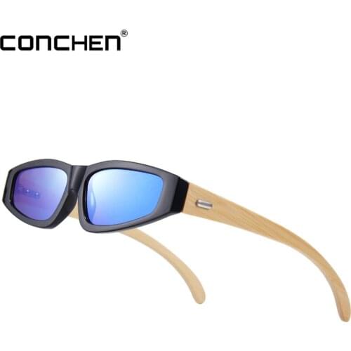 CONCHEN 2018 Brand Designer Small Frame New Fashion Bamboo Sunglasses Women Mirror lenses Men Sun Glasses Wooden UV400