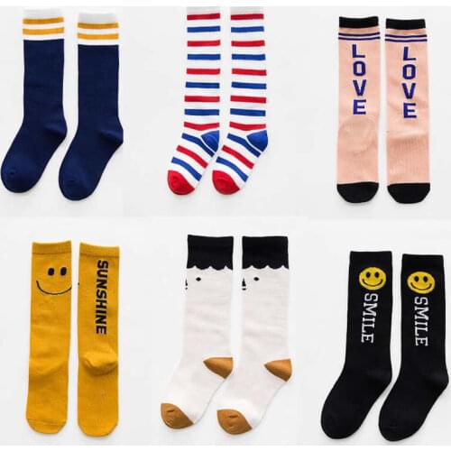 Baby knee socks for girls boys stripes bear print cartoon children knee high socks soft cotton elastic Child warm sock new