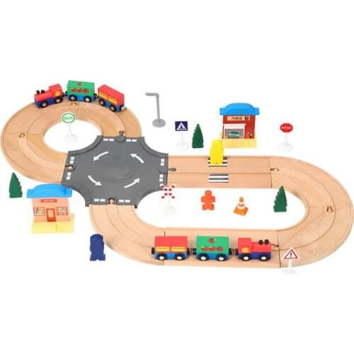 Road disc octagonal wooden track set fit for biro train wooden toy car truck for children