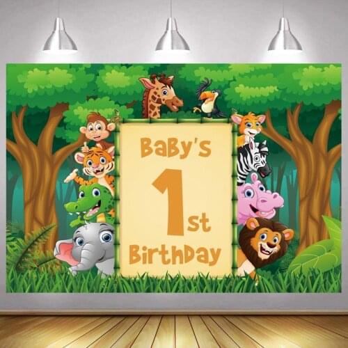 Animal 1st Photo Backdrop Jungle Wild Newborn Baby First Happy Birthday Party Decoration Princess Photography Backgrounds Banner