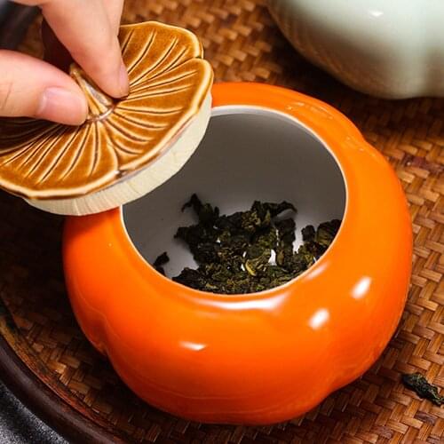 Pumpkin Shape Ceramic Tea Caddy Small Mini Portable Pu'er Green Tea Sealed Cans Storage Tanks Travel Tea Leaf Box