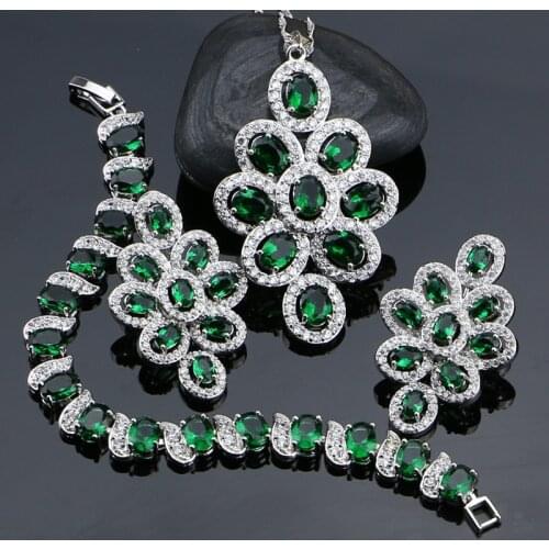 New Green Cubic Zirconia White Rhinestone Jewelery 925 Sterling Silver Jewelry Sets For Women Necklace/Pendant/Earrings/Bracelet