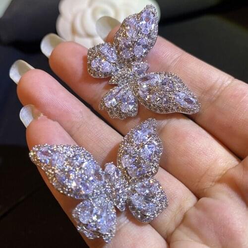 Korean Pop Luxurious Silver Color Butterfly Earring Classic Cubic Zirconia Spring Party Accessories For Women Jewelry Charms