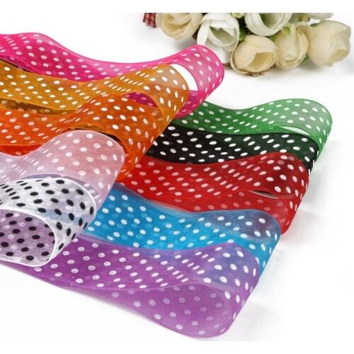 5yard/lot 28mm Dots Printed Organza Ribbon Tape Wedding Party Decoration Christmas Gift Wrap DIY Sewing Accessories