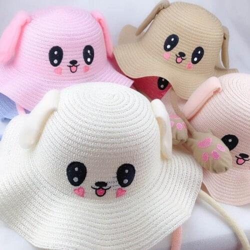 Summer Sun Hats Cute Cartoon Dance Ears Rabbit Airbag Cap Kids Fisherman Straw Hat for Children Boys Girls &T8