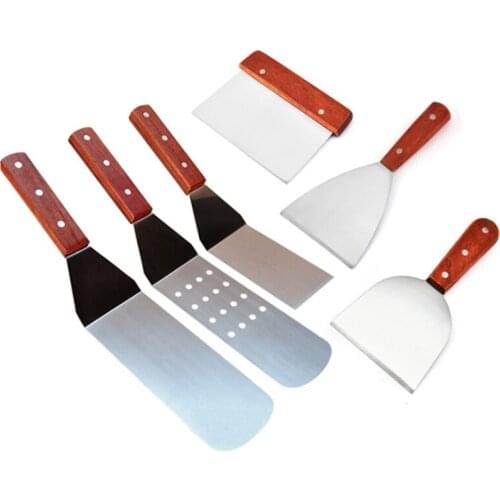 Stainless Steel Burger Spatula,Square Spatula Cooking Scraper Hamburger Turner with Wooden Handle for Barbecue, Steak