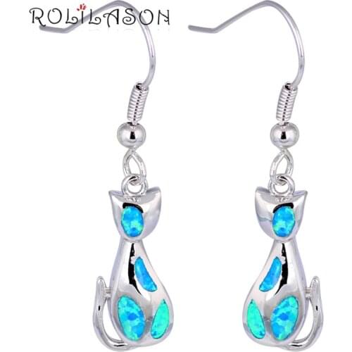 Cute Dog Design 2017 New Fashion Blue Fire Opal Stamped sterling Silver Dangle Earrings for Women Party Fashion Jewelry OE551