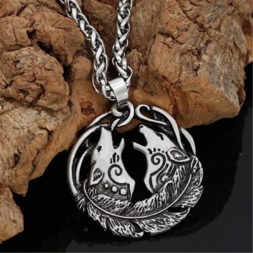 Men Women Vintage Norse Silver Bronze Viking Pagan Wolf Rune Pendant Necklace