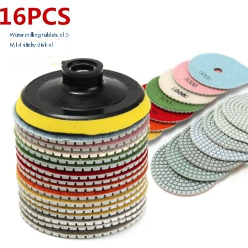 16PCS/Set Diamond Wet Polishing Pads Set, 4 inch Pads, Backing Plate for Stone Concrete Marble Grinder Polisher, 50#-10000