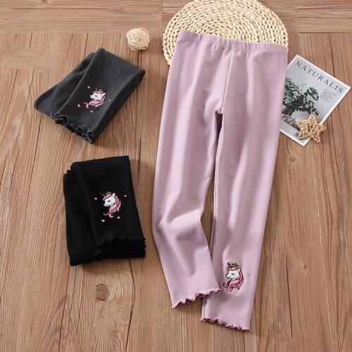 Cartoon Unicorn Embroidery Leggings Autumn Spring New Arrival Kids Children Girls Pants 2021 Trousers