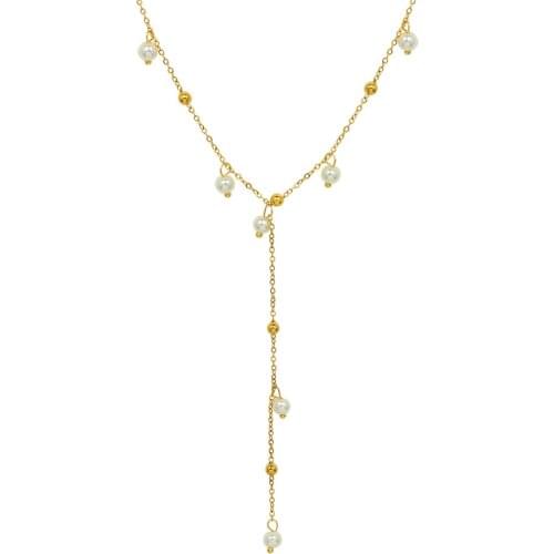 New Arrival 316L Stainless Steel Dainty Pearl Drop Necklace Freshwater Pearl Dangle Long Chain Necklace For Women Girl Jewelry