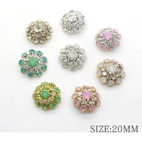 New 20mm Rhinestones Buttons For Clothing 5Pcs/Lot Beautiful Mix Color Buttons Metal Diamond Button Wedding Decoration