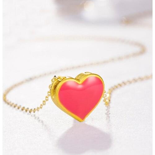New Style 24K Yellow Gold Pendant 3D 999 Yellow Gold Red Heart Necklace Pendant