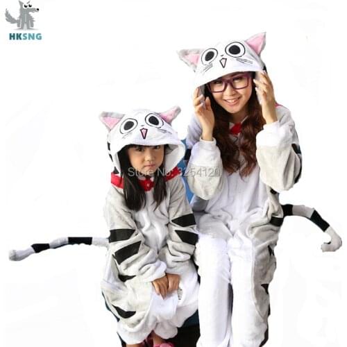 HKSNG Animal Adult Kigurumi Cheese Cat Pajamas High Quality Flannel Family Party Onesies Cosplay Costumes Kids Jumpsuits Kigu