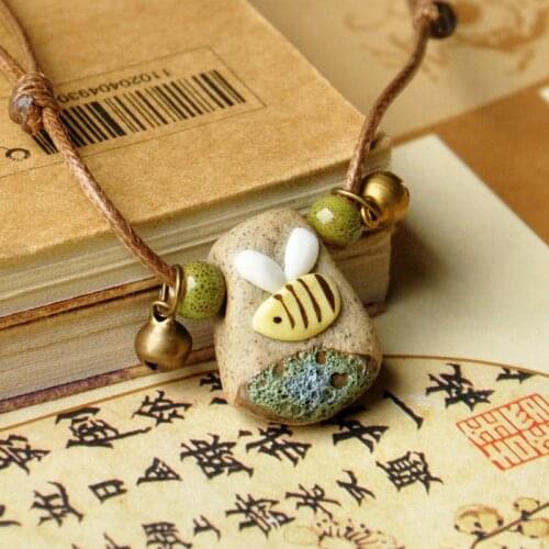 Simple Bee Necklace For Women Ceramic Beads Strand Bells Necklaces Long Sweater Chain Accessories Charm Choker Fashion Jewelry