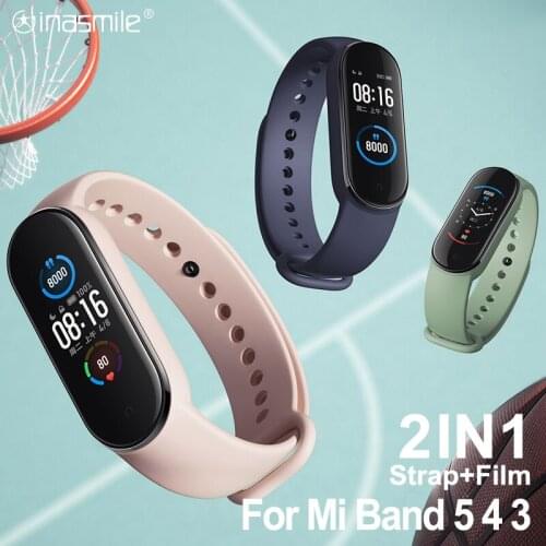 Stylish Strap for xiaomi mi band 5 smart bracelet Replacement For Xiaomi Mi Band 3 4 5 strap Silicone correa screen protector