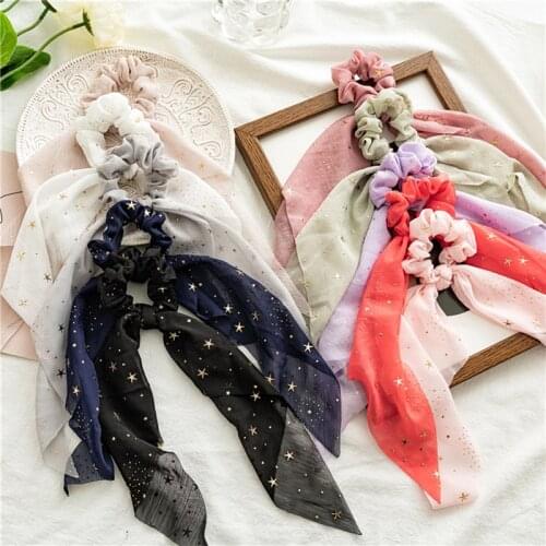 Fashion Star Bow Scrunchies Chiffon Tailing Elastic Hair Bands Rope For Women Girls Ponytail Holder Headwear Hair Accessories